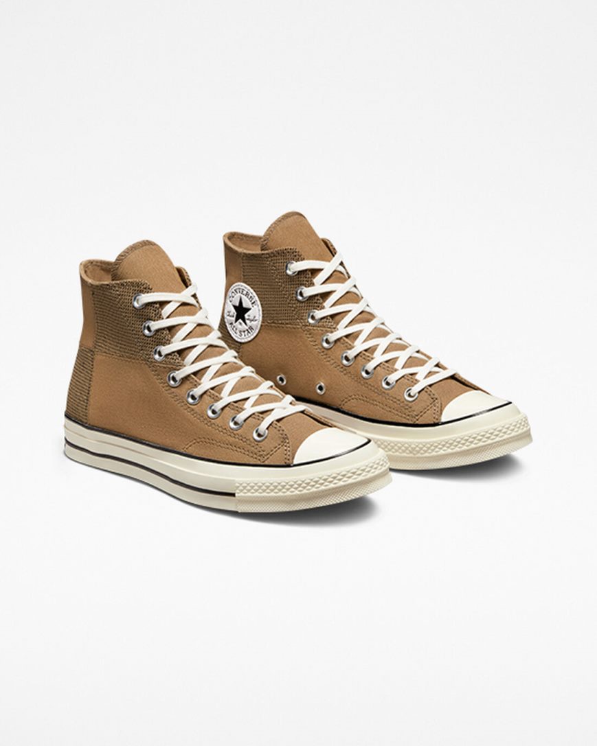 Brown / Black Converse Chuck 70 Patchwork Men's High Top Shoes | QN8K9471L