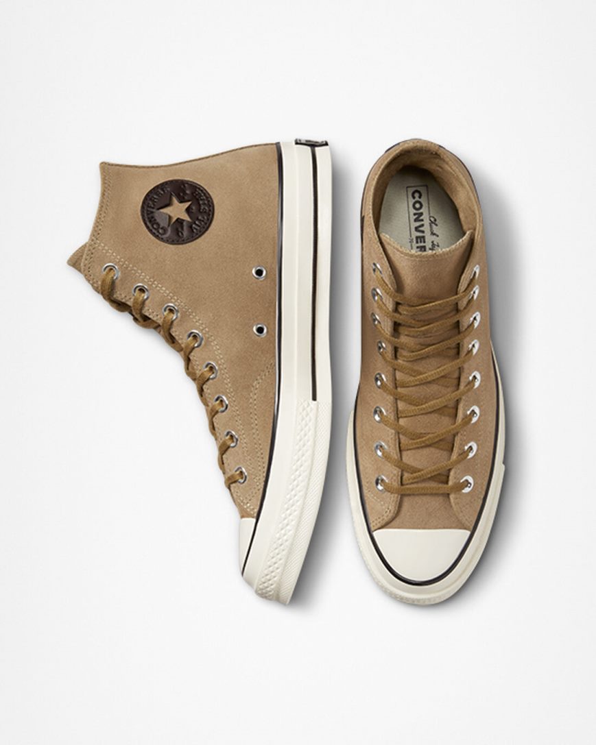 Brown / Black Converse Chuck 70 Suede Men's High Top Shoes | JA57KIL49