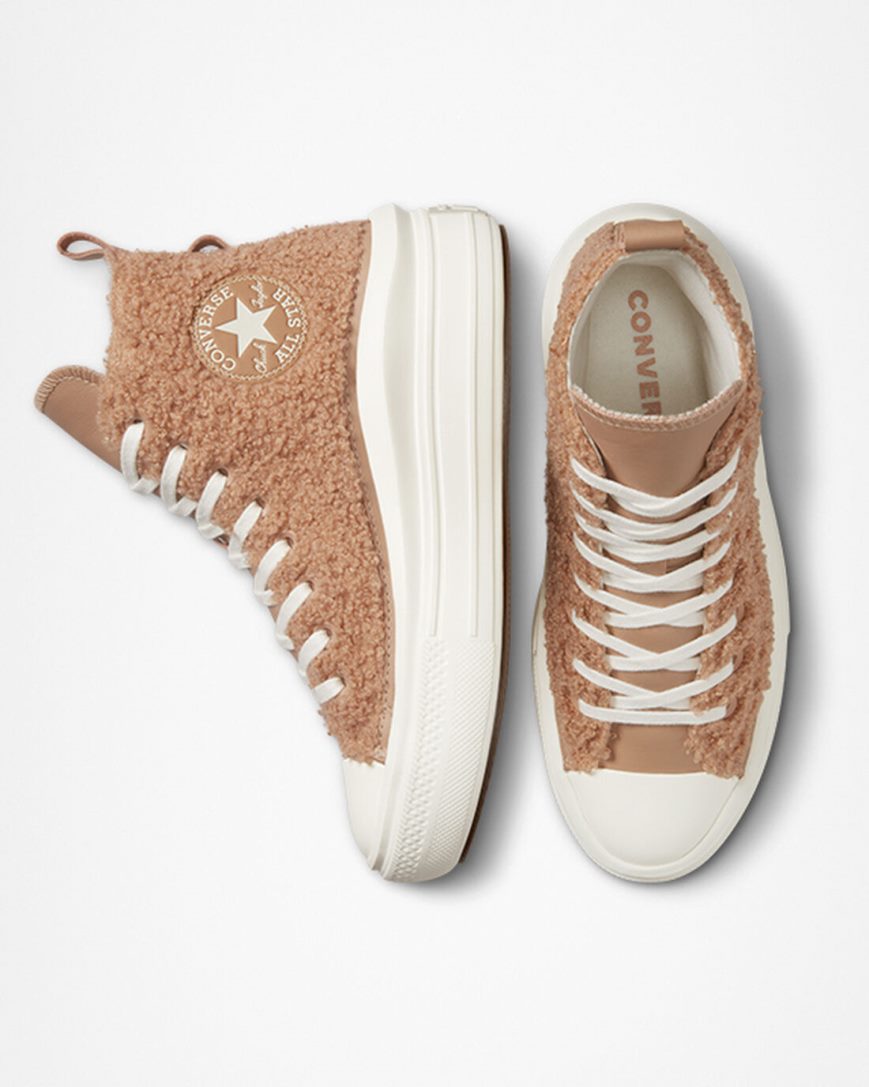 Brown Converse Chuck Taylor All Star Move Sherpa High Top Women's Platform Shoes | AN81I9L37