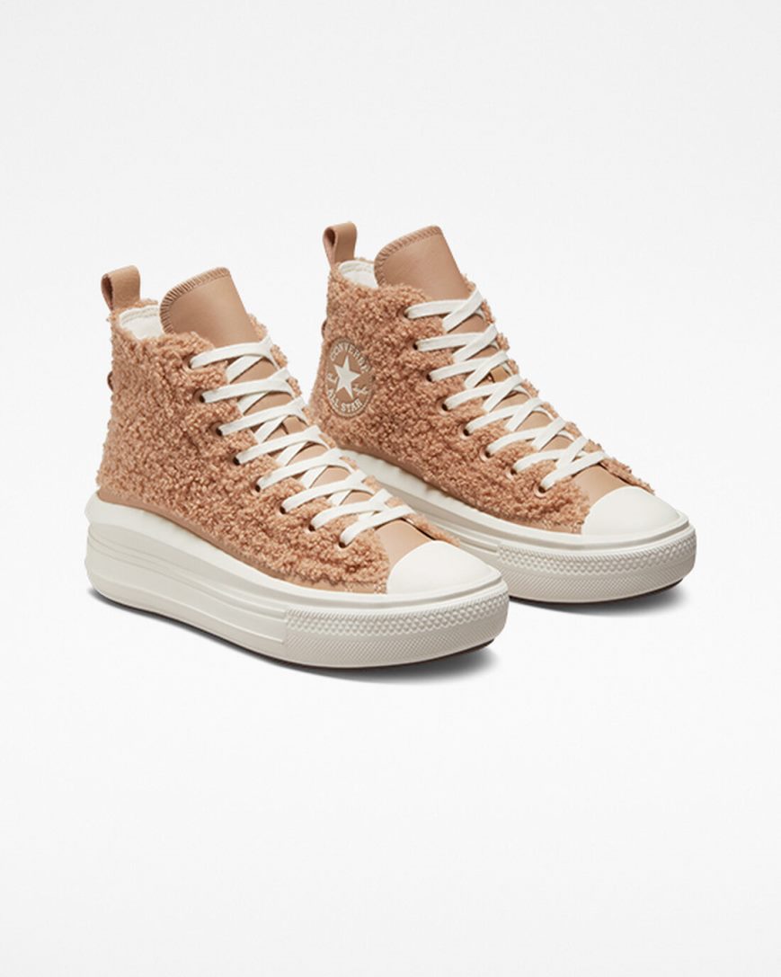 Brown Converse Chuck Taylor All Star Move Sherpa High Top Women's Platform Shoes | AN81I9L37