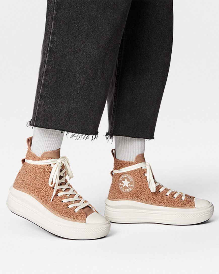 Brown Converse Chuck Taylor All Star Move Sherpa High Top Women's Platform Shoes | AN81I9L37