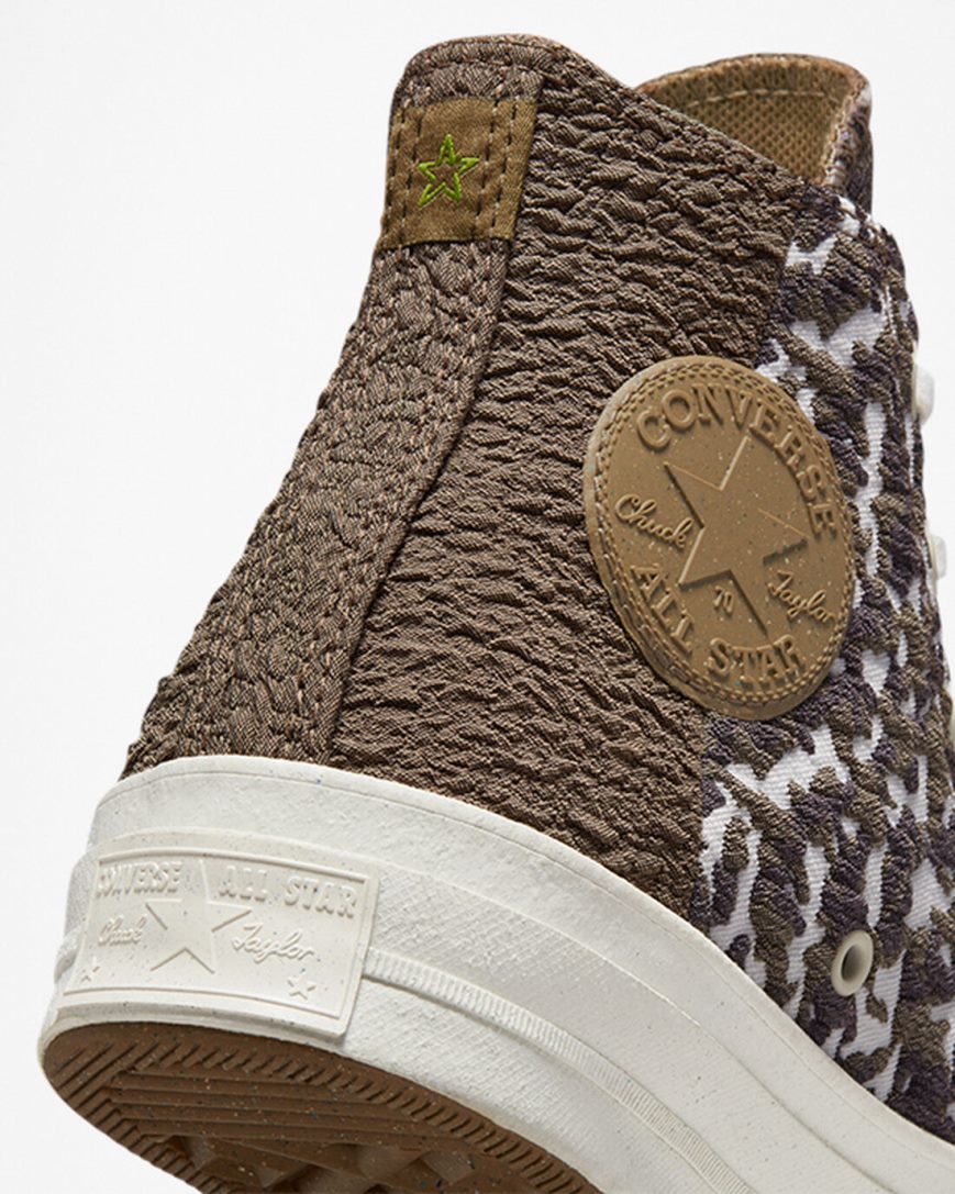 Brown / Dark Converse Chuck 70 Split Upper Jacquard Camo Women's High Top Shoes | COL15K973