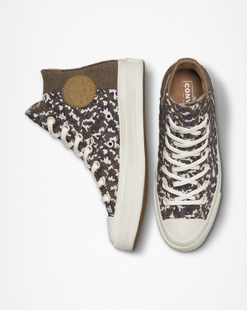 Brown / Dark Converse Chuck 70 Split Upper Jacquard Camo Women's High Top Shoes | COL15K973