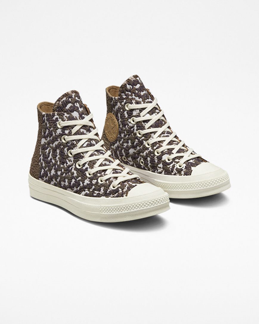 Brown / Dark Converse Chuck 70 Split Upper Jacquard Camo Women's High Top Shoes | COL15K973