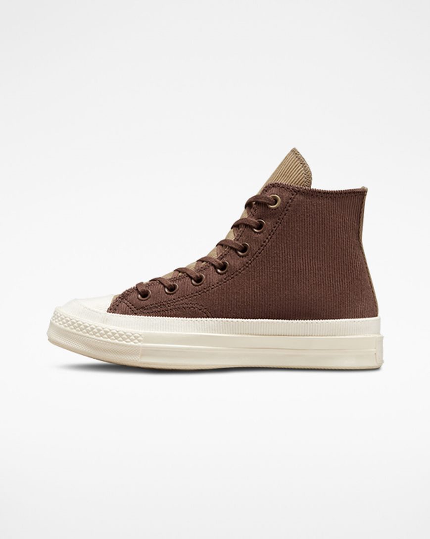 Brown / Khaki Converse Chuck 70 Stretch Corduroy Women's High Top Shoes | FO315K87L