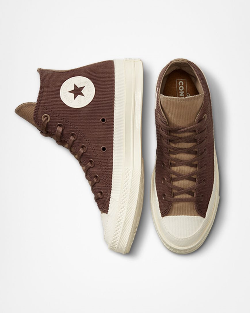 Brown / Khaki Converse Chuck 70 Stretch Corduroy Women's High Top Shoes | FO315K87L