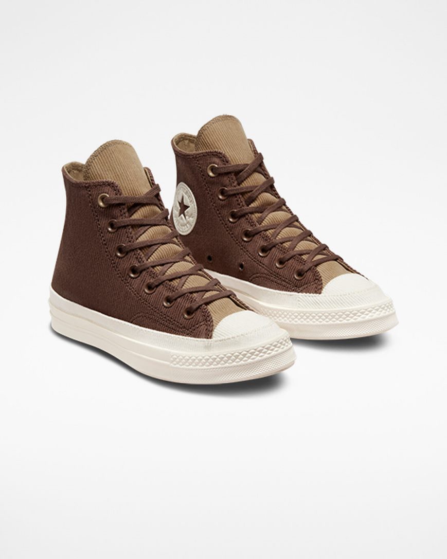 Brown / Khaki Converse Chuck 70 Stretch Corduroy Women's High Top Shoes | FO315K87L