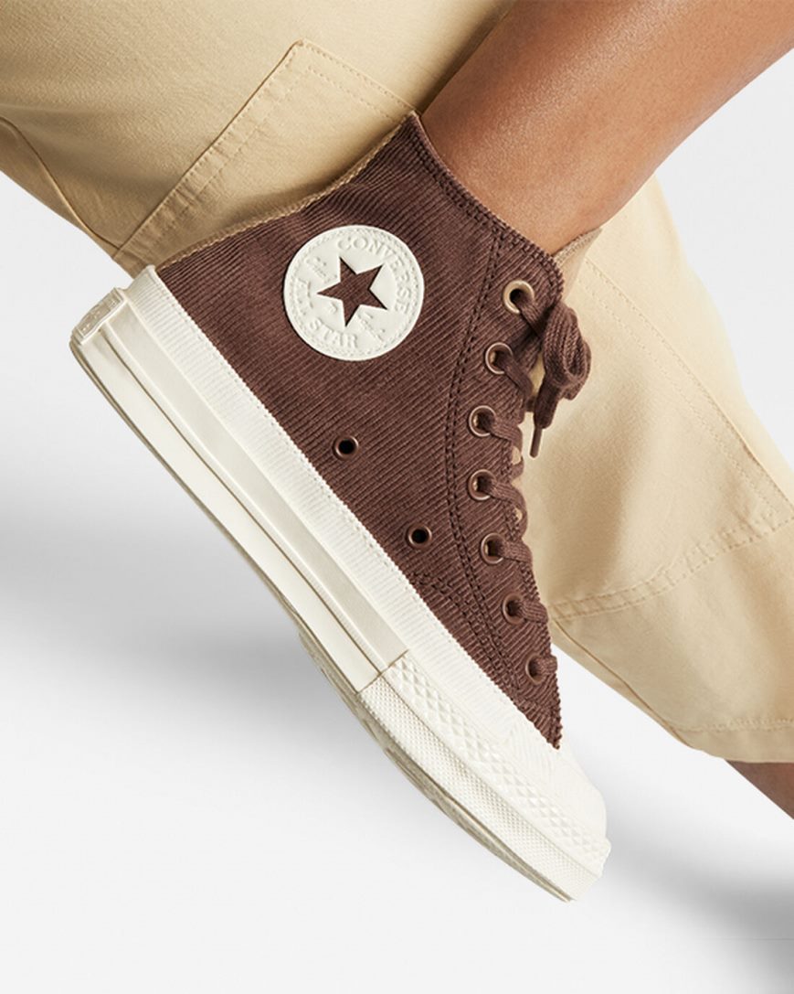 Brown / Khaki Converse Chuck 70 Stretch Corduroy Women's High Top Shoes | FO315K87L