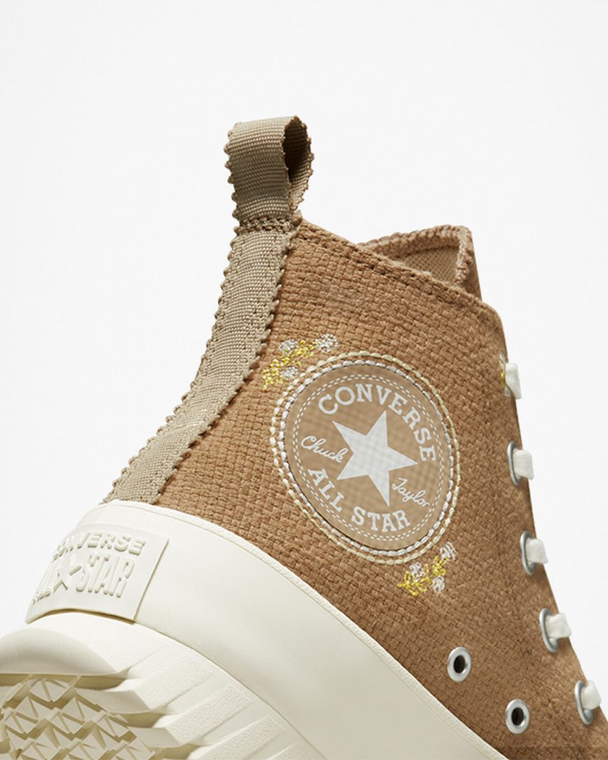 Brown / Khaki Converse Chuck Taylor All Star Lugged 2.0 Autumn Embroidery High Top Men's Platform Shoes | QRIK948L3