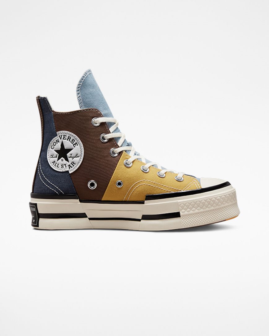 Brown / Navy Converse Chuck 70 Plus Material Mashup Men\'s High Top Shoes | NT1L54I93