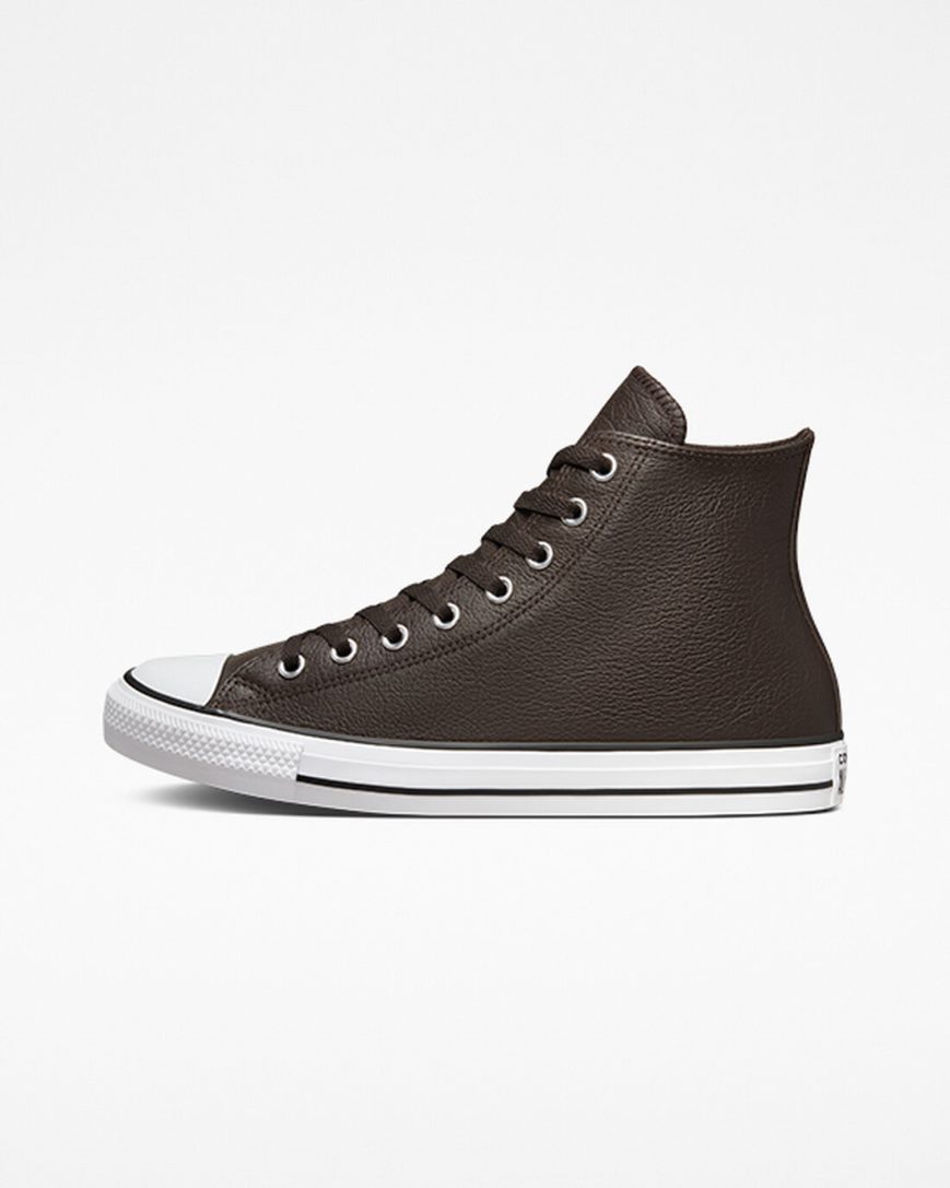 Brown / White / Black Converse Chuck Taylor All Star Tumbled Leather Women's High Top Shoes | EG5871L34