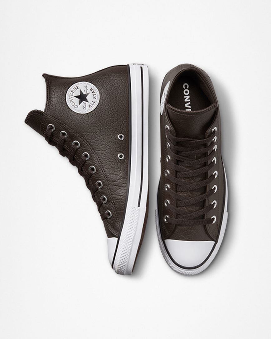 Brown / White / Black Converse Chuck Taylor All Star Tumbled Leather Women's High Top Shoes | EG5871L34