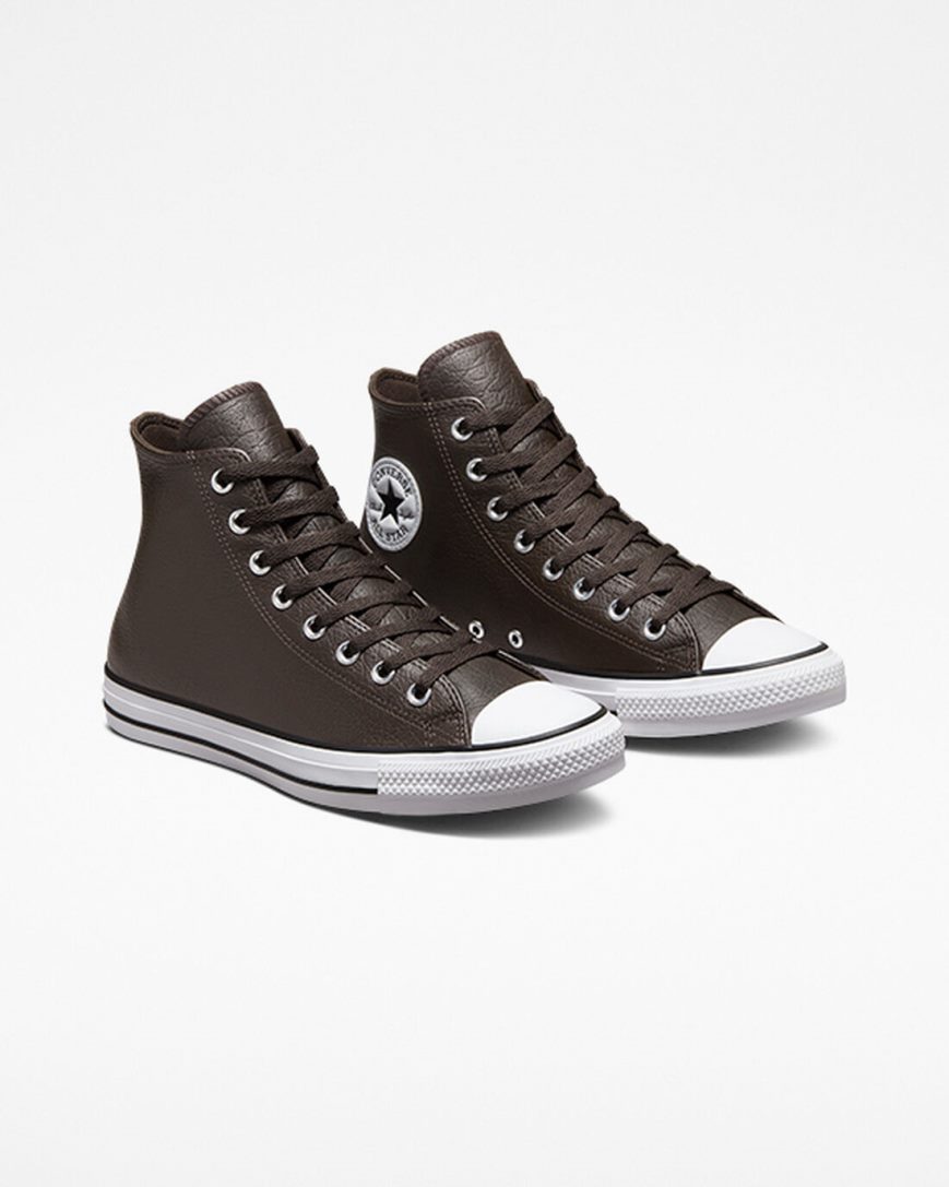 Brown / White / Black Converse Chuck Taylor All Star Tumbled Leather Women's High Top Shoes | EG5871L34