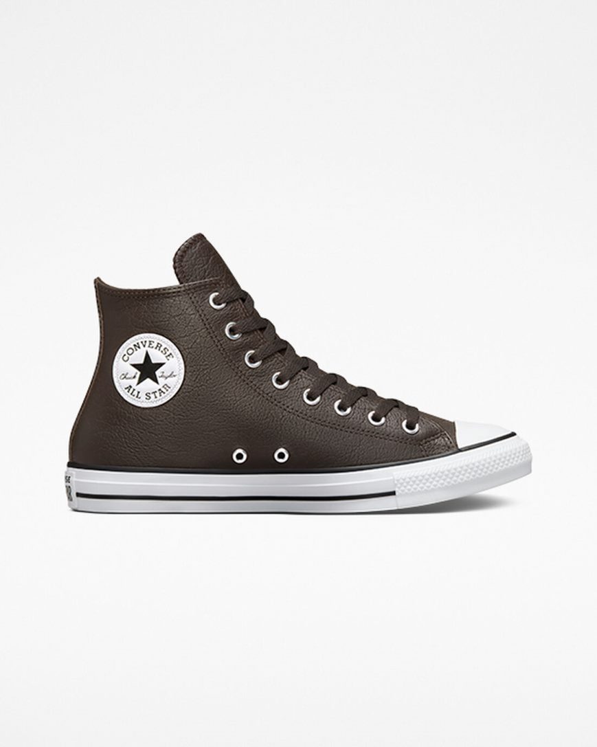 Brown / White / Black Converse Chuck Taylor All Star Tumbled Leather Women\'s High Top Shoes | EG5871L34