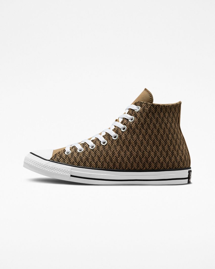 Brown / White Converse Chuck Taylor All Star Herringbone Men's High Top Shoes | CE5I43LK9