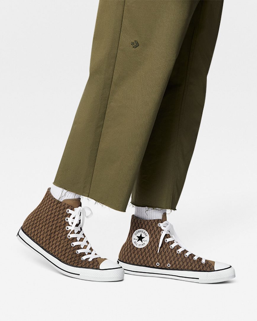 Brown / White Converse Chuck Taylor All Star Herringbone Men's High Top Shoes | CE5I43LK9