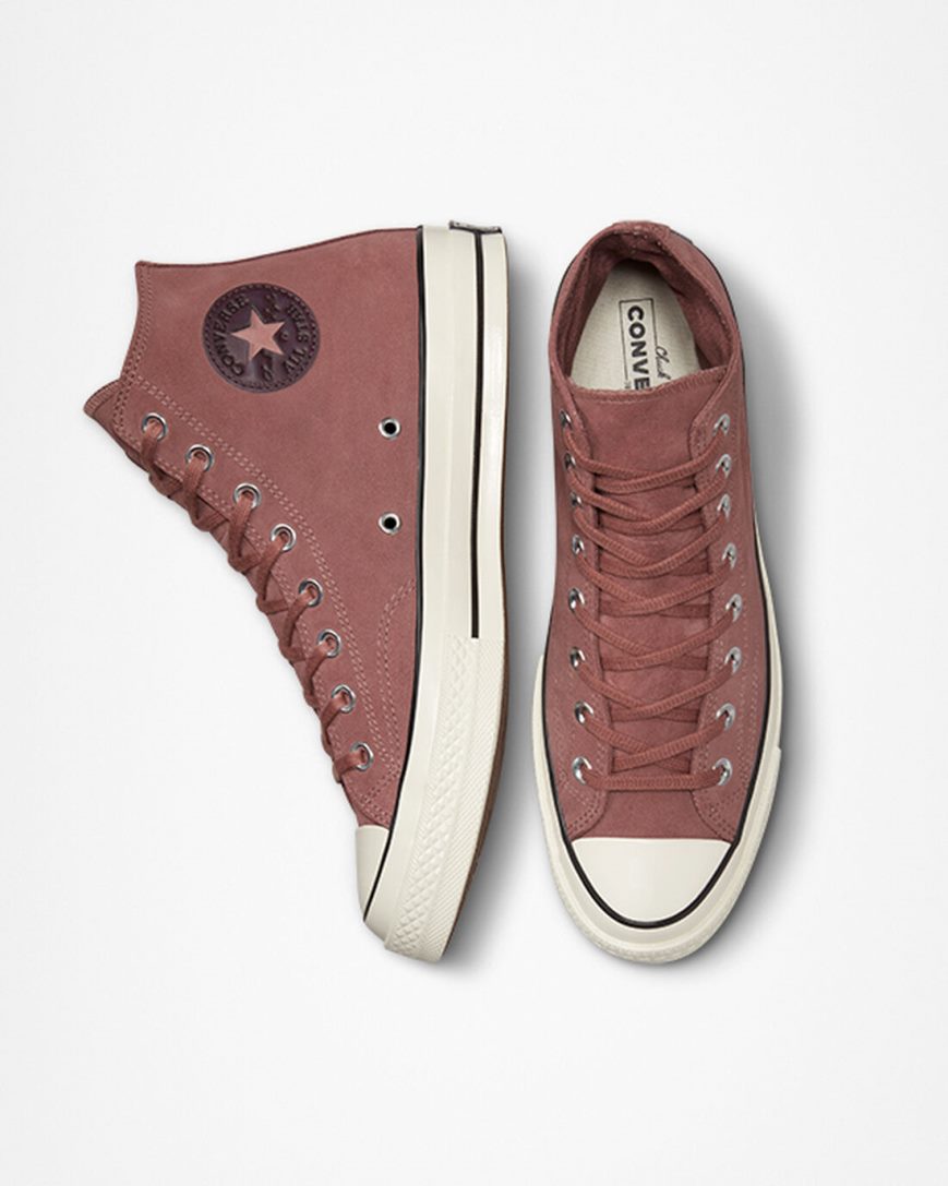 Burgundy / Black Converse Chuck 70 Suede Men's High Top Shoes | TX93417IL