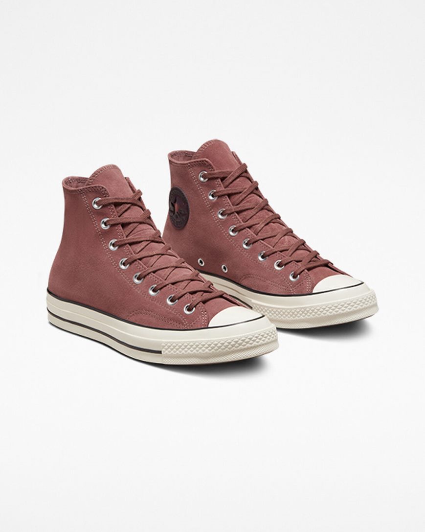 Burgundy / Black Converse Chuck 70 Suede Men's High Top Shoes | TX93417IL