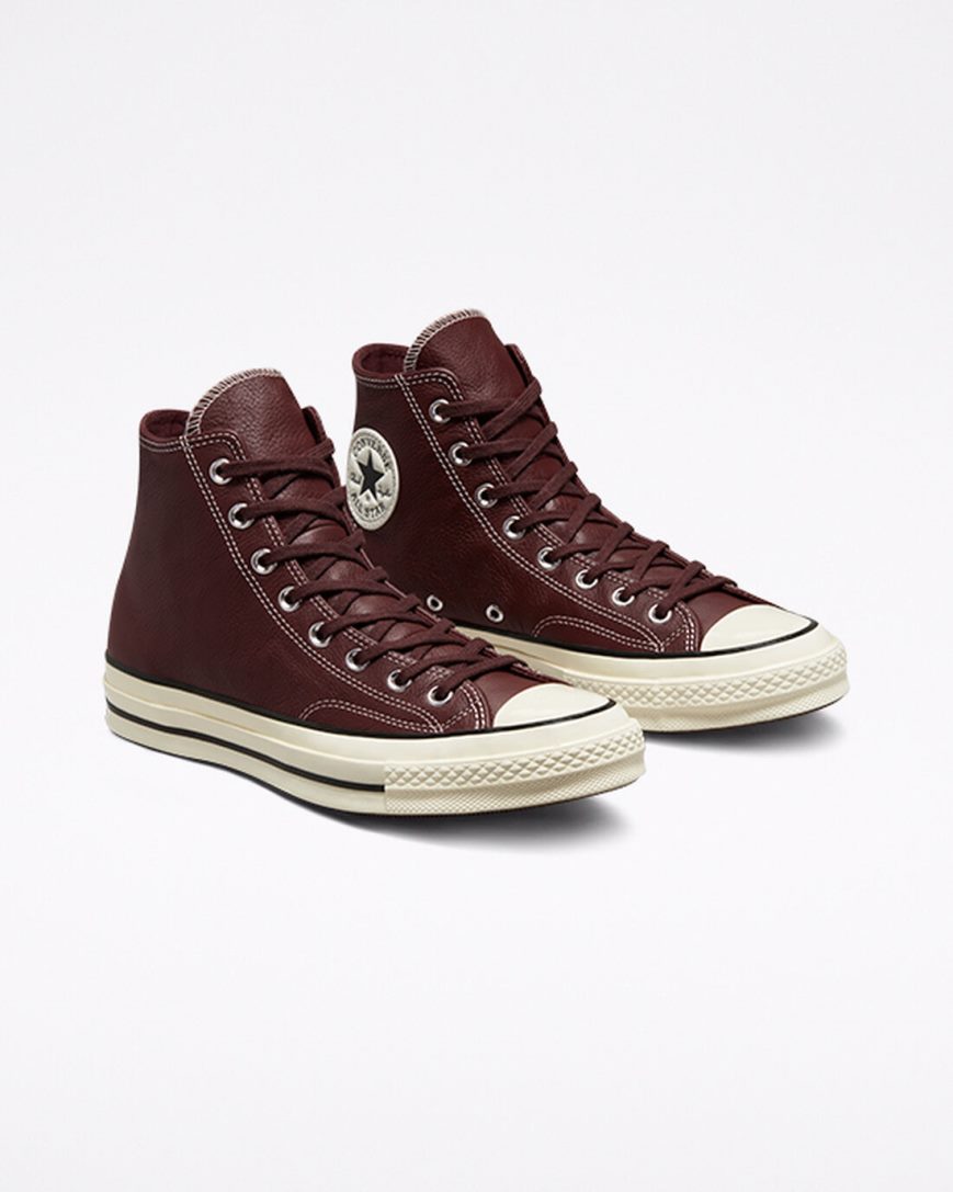 Burgundy Converse Chuck 70 Leather Seasonal Color Women's High Top Shoes | DM79I3LK1