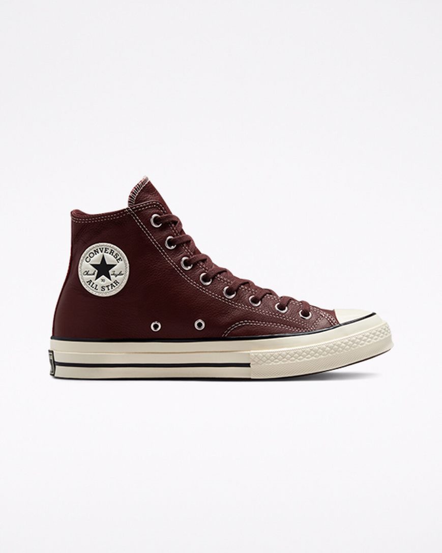 Burgundy Converse Chuck 70 Leather Seasonal Color Women\'s High Top Shoes | DM79I3LK1