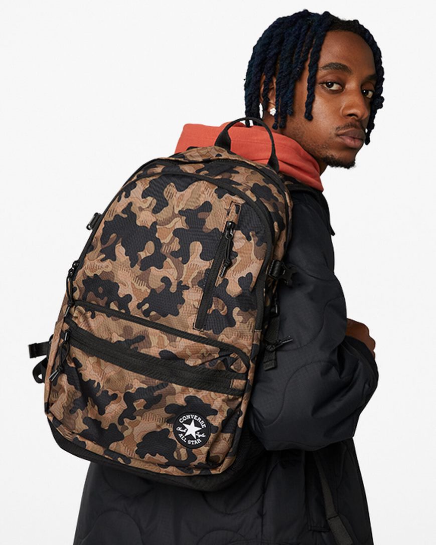 Camo / Black Converse Patterned Straight Edge Men\'s Backpacks | IQ85L43I7