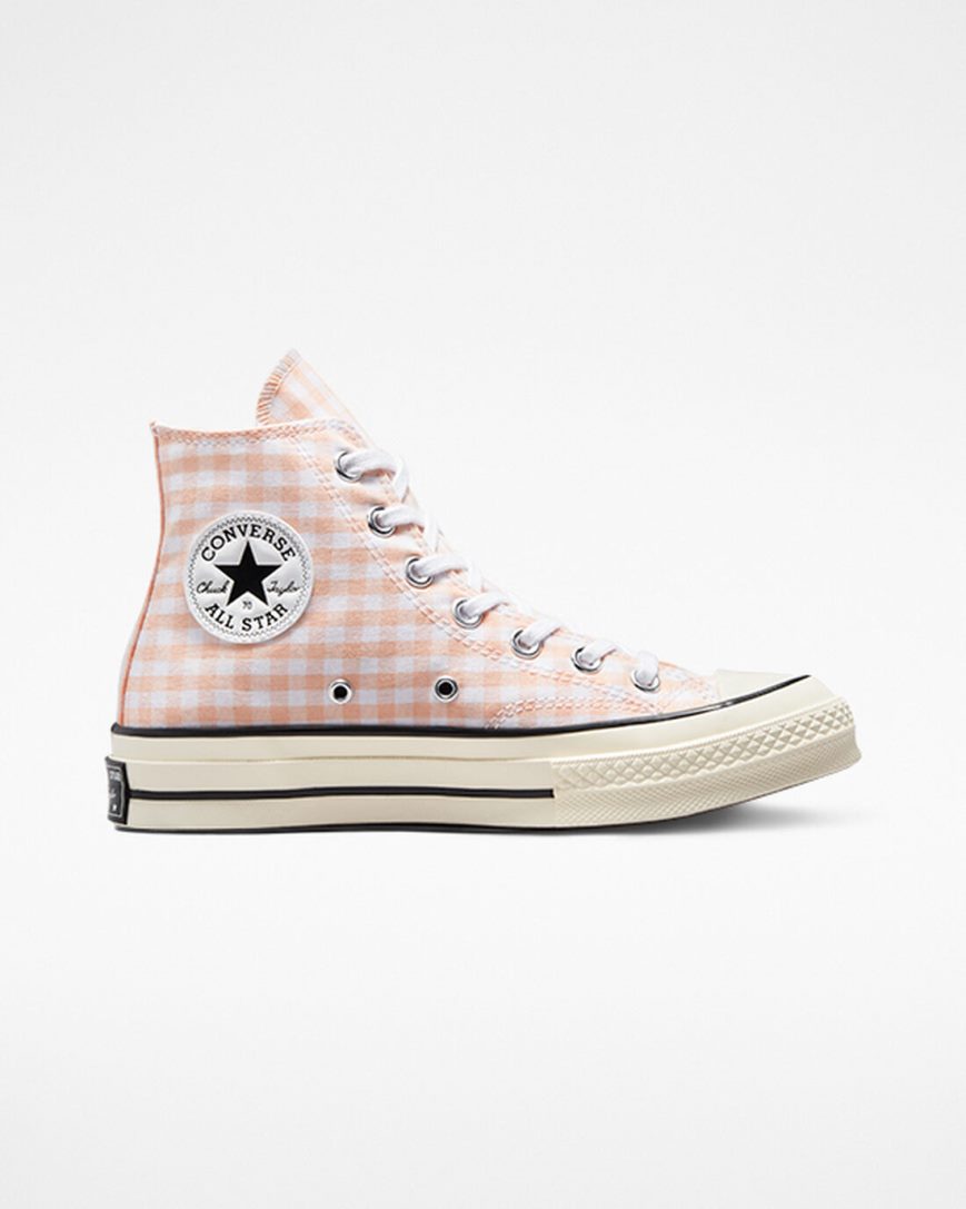 Coral / White Converse Chuck 70 Gingham Women\'s High Top Shoes | KQL135897