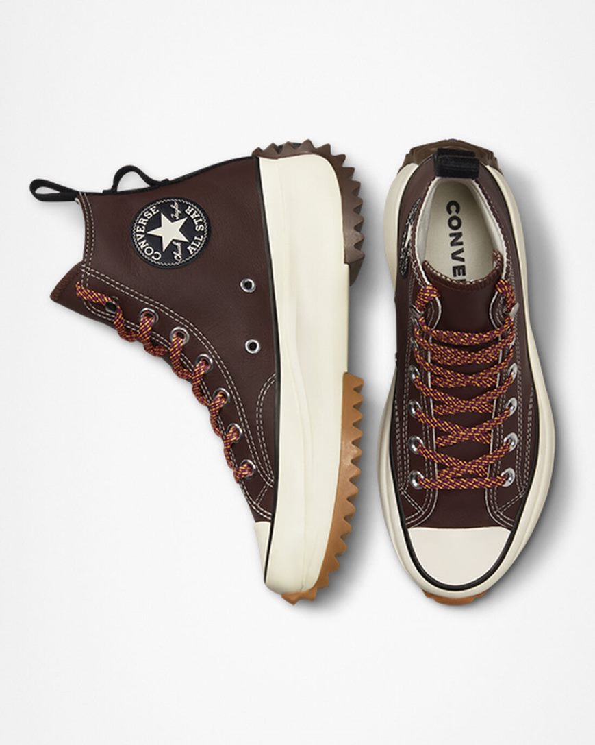 Dark Brown / Black Converse Run Star Hike Leather High Top Men's Platform Shoes | WS9K4I581