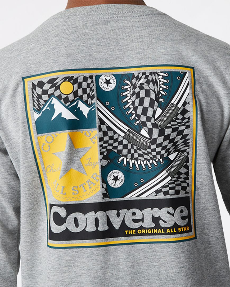 Dark Grey Converse Long Sleeve Sneaker Collage Boys' T-Shirts | IXIK94L85