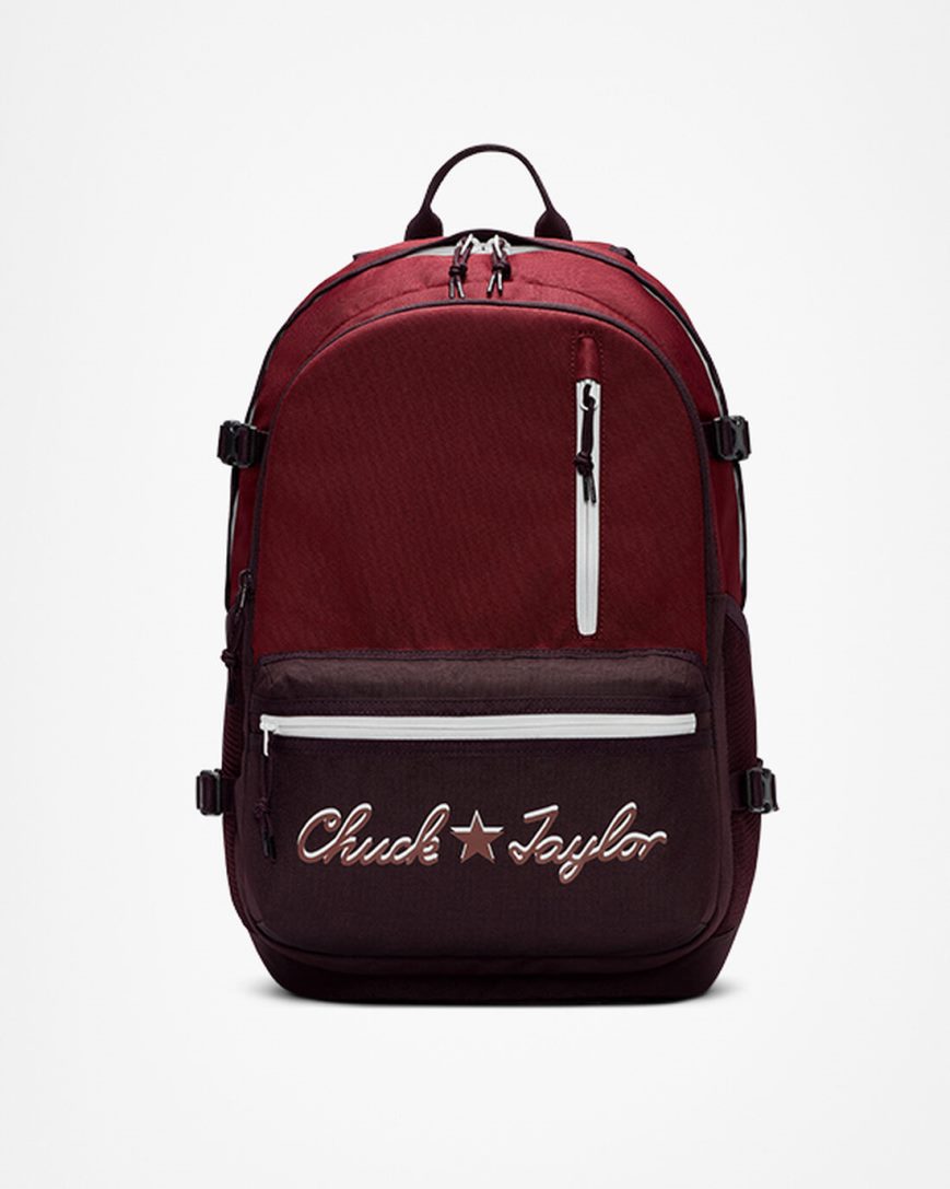 Dark Red / Black Pink Converse Straight Edge Chuck Taylor Logo Men\'s Backpacks | YK94KI8L1