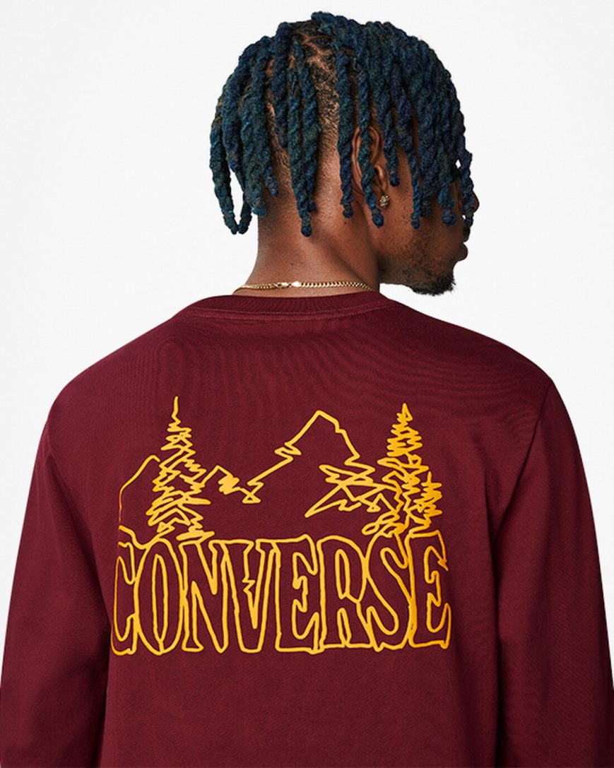 Dark Red Converse Counter Climate Long Sleeve Men's T-Shirts | XMI14L973