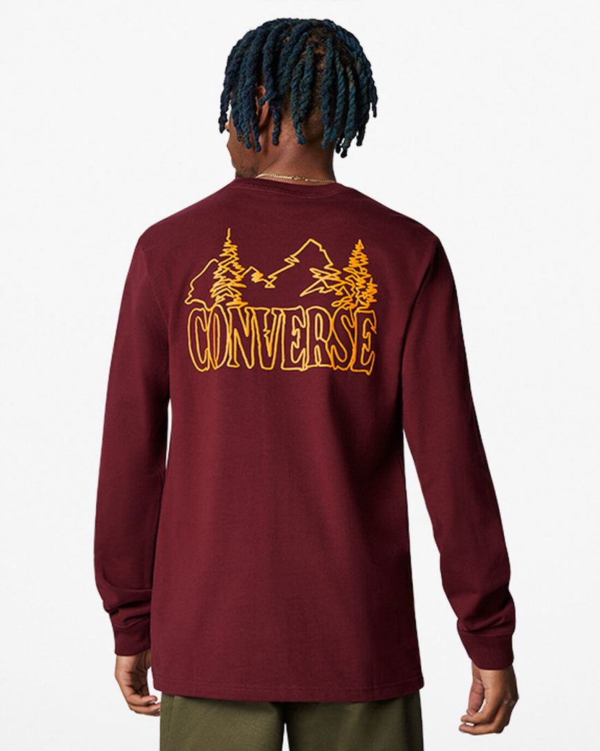 Dark Red Converse Counter Climate Long Sleeve Men's T-Shirts | XMI14L973