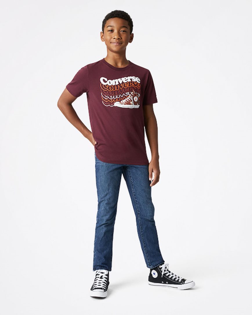 Deep Burgundy Converse Wavy Wordmark Sneaker Boys' T-Shirts | KO578LK41