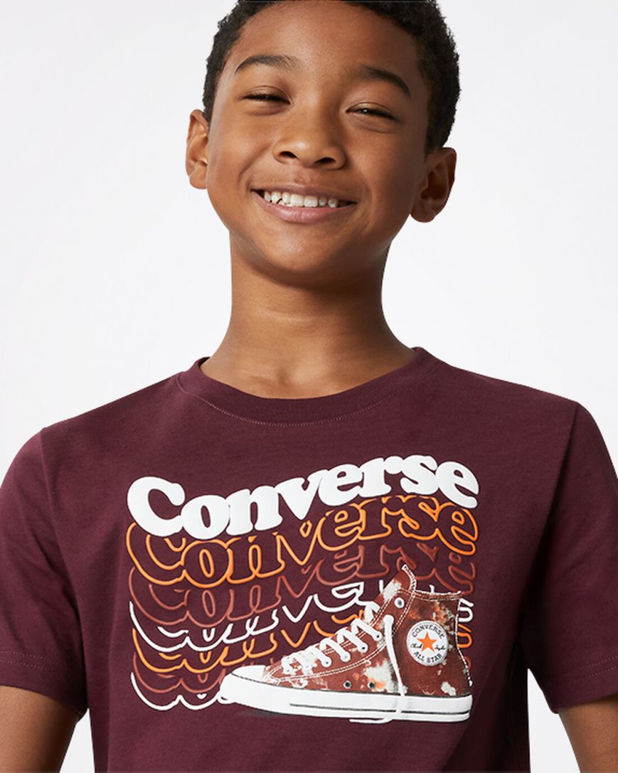 Deep Burgundy Converse Wavy Wordmark Sneaker Boys' T-Shirts | KO578LK41