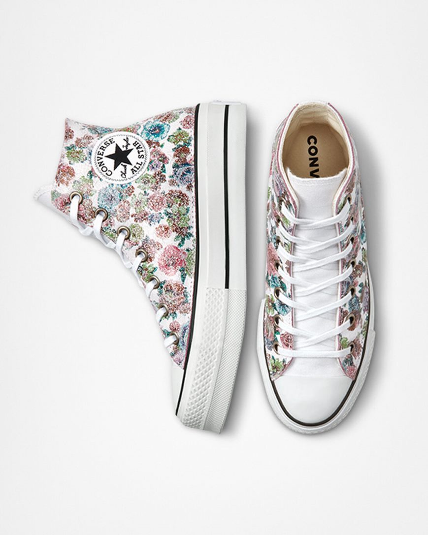 Flower Converse Chuck Taylor All Star Lift LTD Floral High Top Women's Platform Shoes | YQ95IL14K