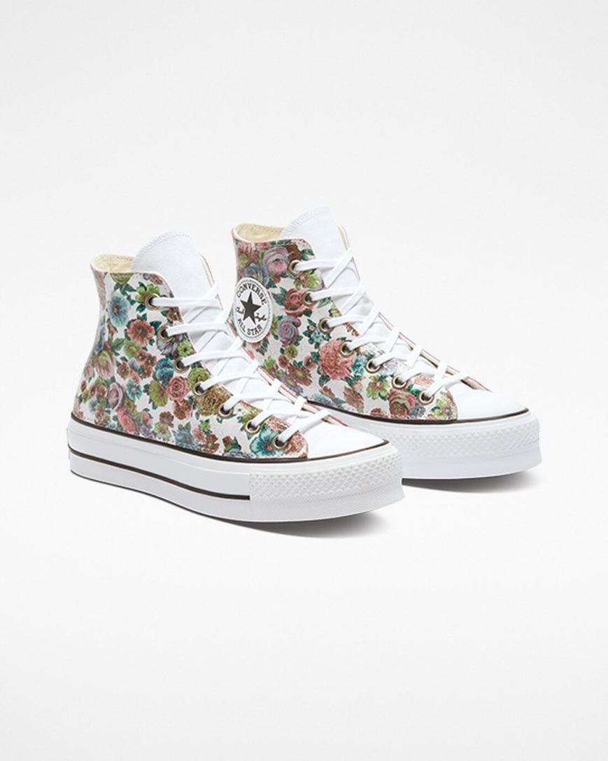 Flower Converse Chuck Taylor All Star Lift LTD Floral High Top Women's Platform Shoes | YQ95IL14K