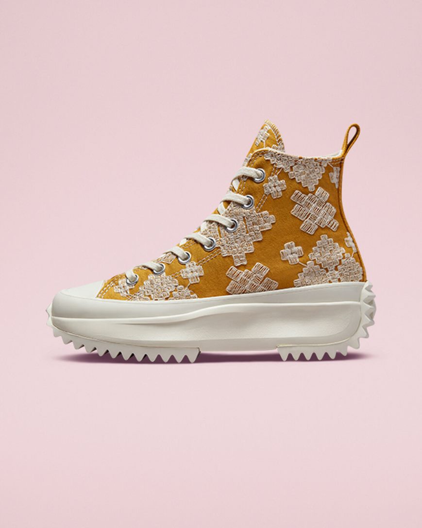 Gold Converse Run Star Hike Tonal Embroidery High Top Men's Platform Shoes | BFI893K51