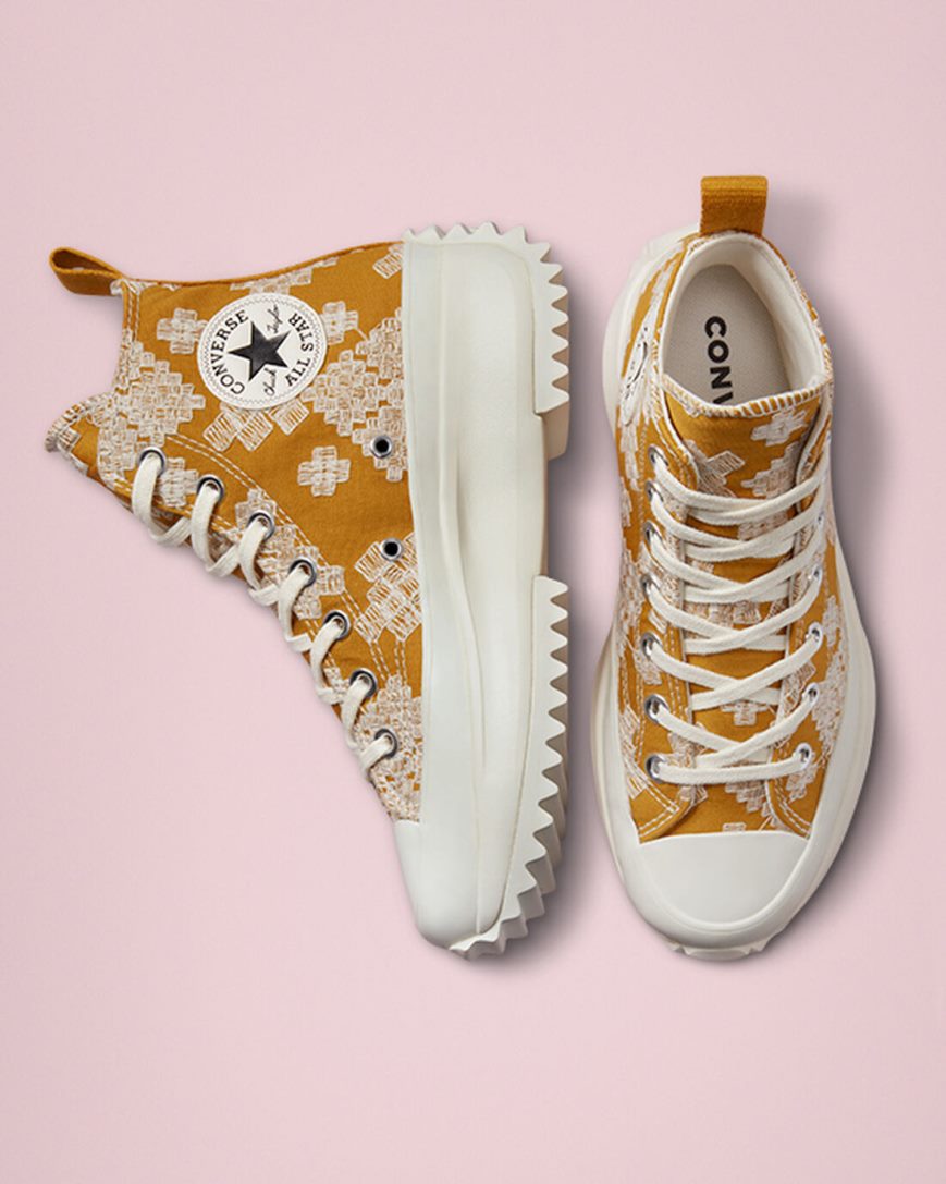 Gold Converse Run Star Hike Tonal Embroidery High Top Women's Platform Shoes | HE7IK38L1