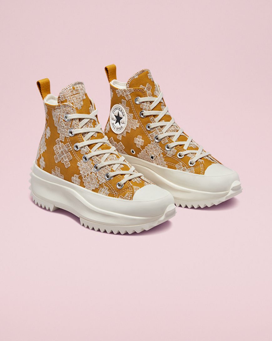 Gold Converse Run Star Hike Tonal Embroidery High Top Women's Platform Shoes | HE7IK38L1