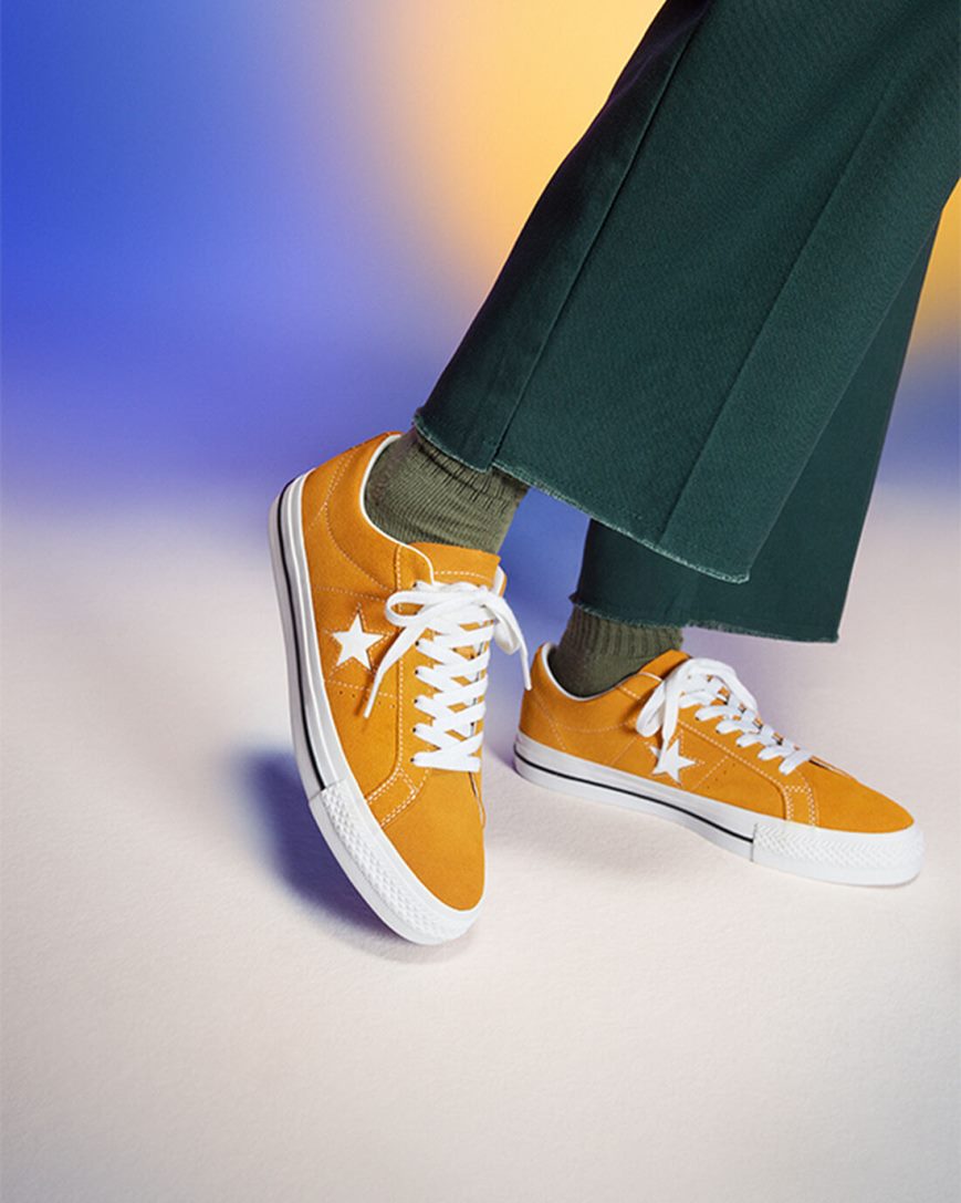 Gold Orange / White / Black Converse One Star Pro Women's Skate Shoes | ZM591L73I