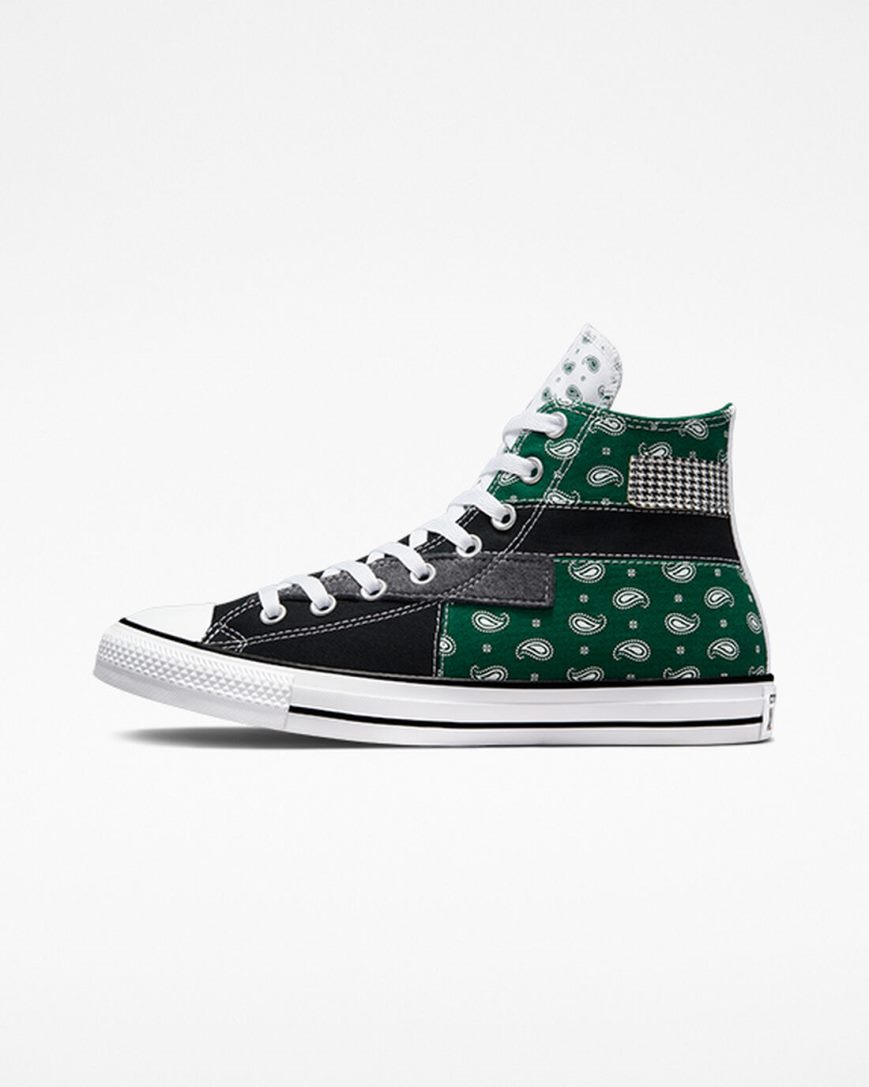 Green / Black / White Converse Chuck Taylor All Star Hacked Patterns Men's High Top Shoes | AG4L78593