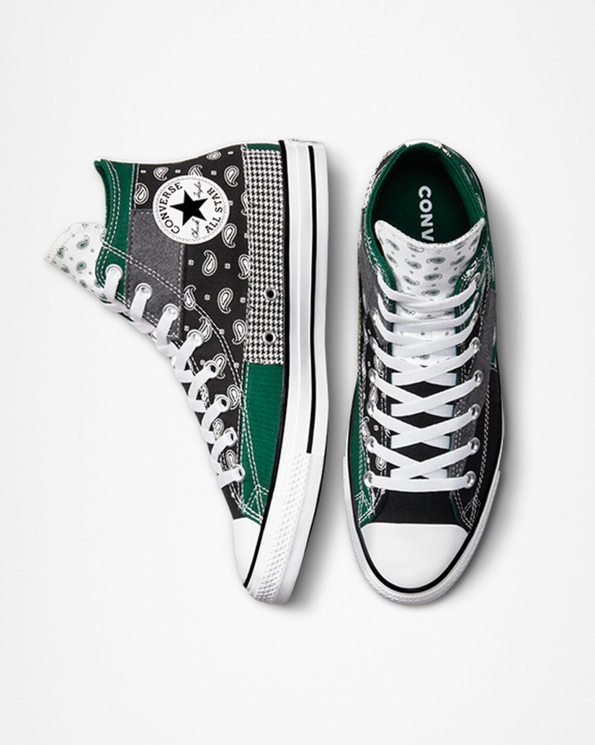 Green / Black / White Converse Chuck Taylor All Star Hacked Patterns Men's High Top Shoes | AG4L78593