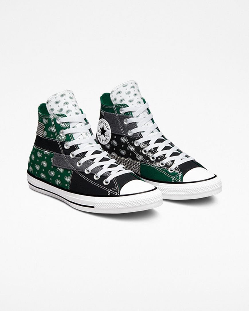 Green / Black / White Converse Chuck Taylor All Star Hacked Patterns Men's High Top Shoes | AG4L78593