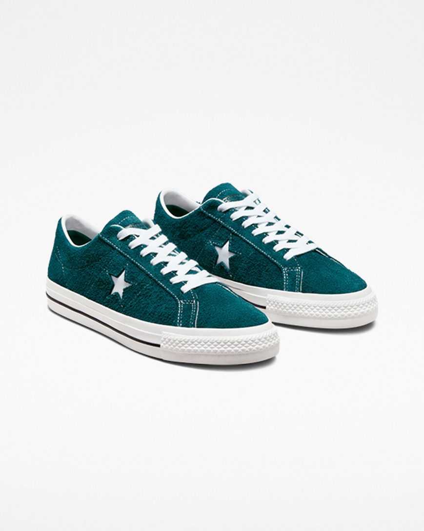 Green / Black / White Converse One Star Pro Vintage Suede Men's Skate Shoes | NXK89143I