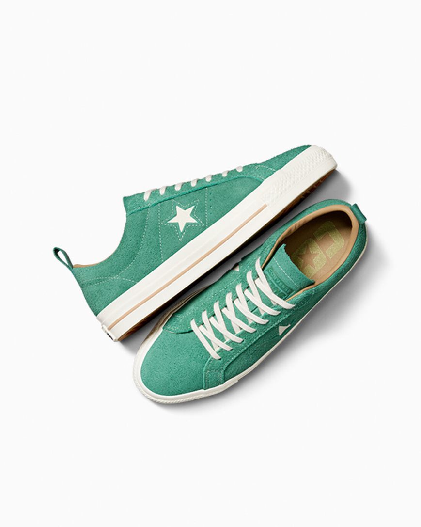 Green Converse One Star Pro Vintage Suede Men's Skate Shoes | PGI98K73L