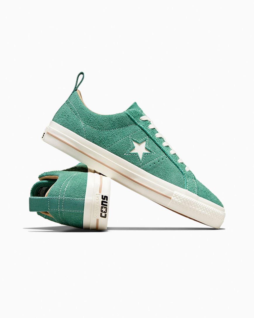 Green Converse One Star Pro Vintage Suede Men's Skate Shoes | PGI98K73L