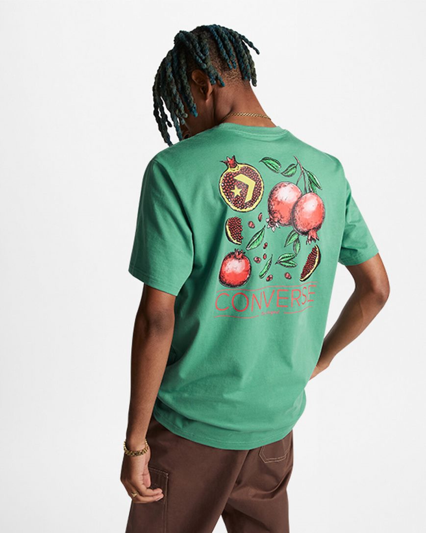 Green Converse Pomegranate Graphic Men's T-Shirts | KC4139L8K