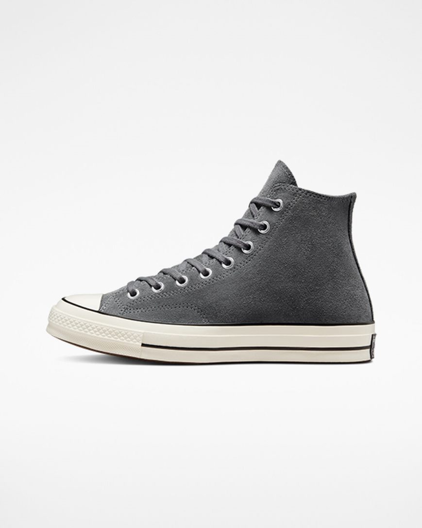 Grey / Black Converse Chuck 70 Suede Men's High Top Shoes | UZL9I3814