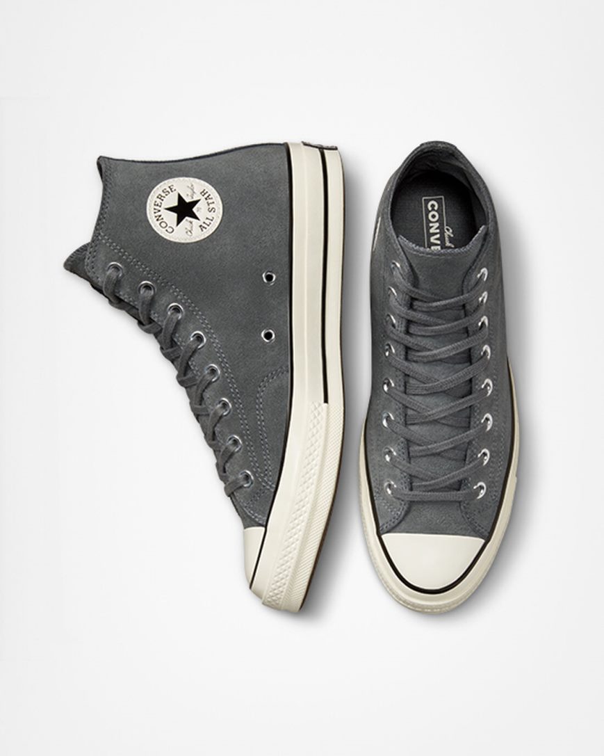 Grey / Black Converse Chuck 70 Suede Men's High Top Shoes | UZL9I3814