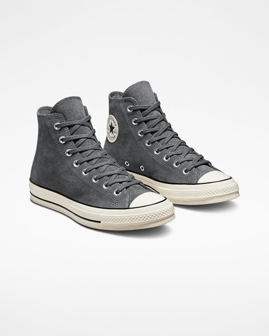 Grey / Black Converse Chuck 70 Suede Men's High Top Shoes | UZL9I3814