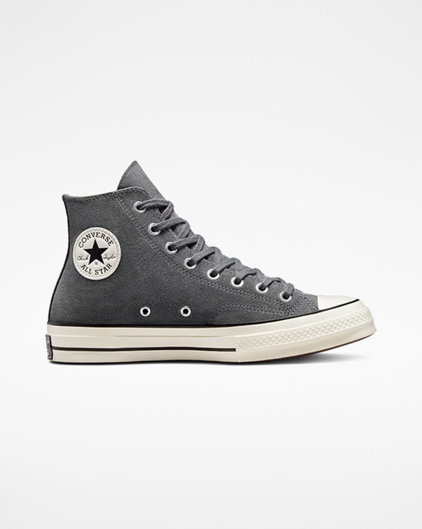 Grey / Black Converse Chuck 70 Suede Men\'s High Top Shoes | UZL9I3814